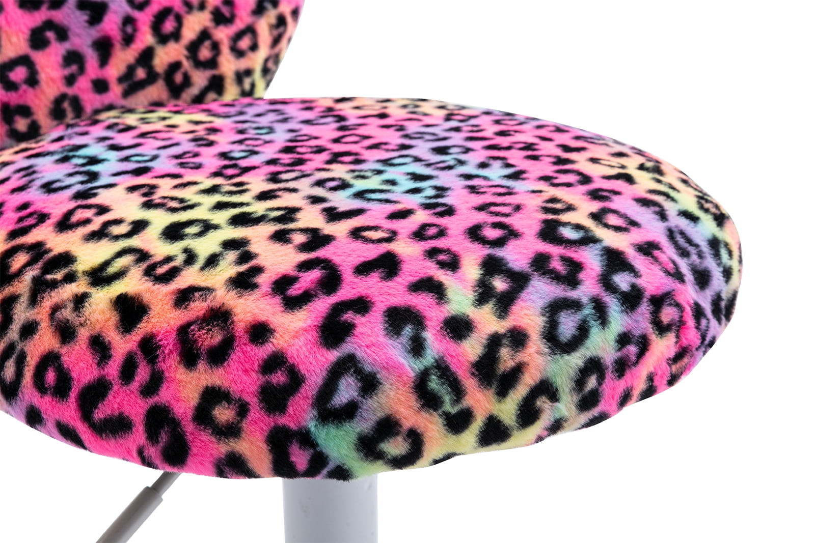 Guyou Cute Fluffy Kids Chair for Teen Girls Rolling Study Desk Student Chair, Fluffy Computer Task Chair, Adjustable Heart Shaped Bedroom Reading Dresser Chair, Leopard