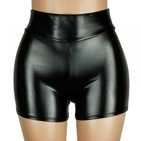 Women s Metallic Booty Shorts  Low Rise Shiny Festival Dance Bottoms - Mini Cheeky Hot Pants - Night Shop PU Leather Pants