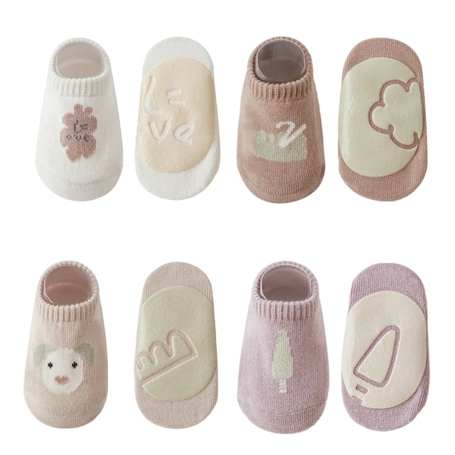 Laklulu - Calcetines de algodón para bebé, cálidos, gruesos, antideslizantes, para invierno, para niños y niñas, 4 pares