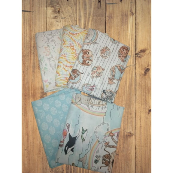 5 Fat Quarters - Assorted Two by Two Noah's Ark Fat Quarter Bundle