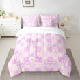 thumbnail image 3 of Manfei Teens Plum Bowknot Bedding Comforter Set 7pcs, Cartoon Buffalo Plaid Queen Bedding Sets, Kawaii Princess Ribbon Reversible Queen Sheet Sets, Ultra Soft Home Decor, 3 of 8