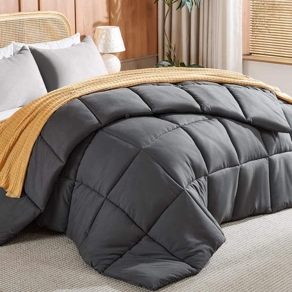 Aquzin Comforter Queen Size, All Season Quilted Down Alternative Duvet Insert with Corner Tabs, Machine Washable Microfiber Bedding, Gray