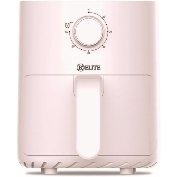 Mechanical Air Fryer for home kitchen use, pink plastic housing with manual knob timer control, 2.2 Qt capacity and rapid air circulation