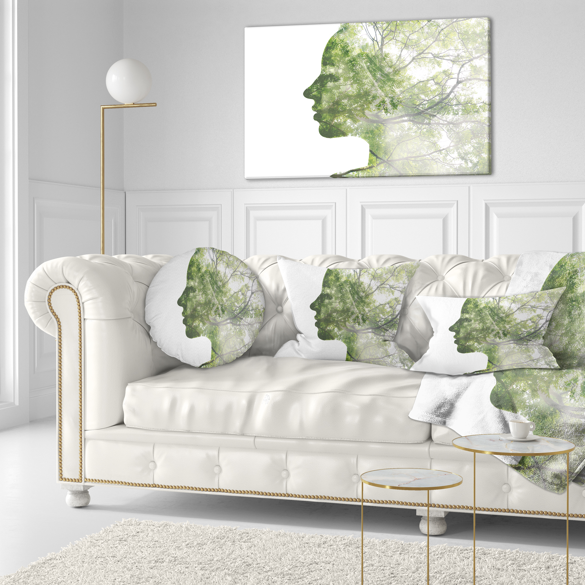 Designart Lady Combined With Green Tree - Portrait Throw Pillow - 12x20