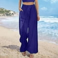 thumbnail image 2 of Lenpel Palazzo Pants for Women High Waisted Drawstring Wide Leg Lounge Pants Summer Beach Trousers with Pockets, 2 of 6