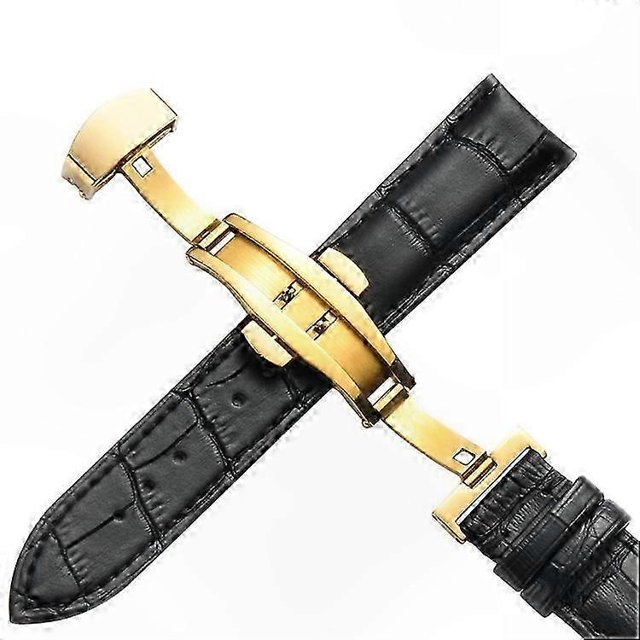 22mm Genuine Leather Watch Strap with Gold Butterfly Clasp for Men and Women