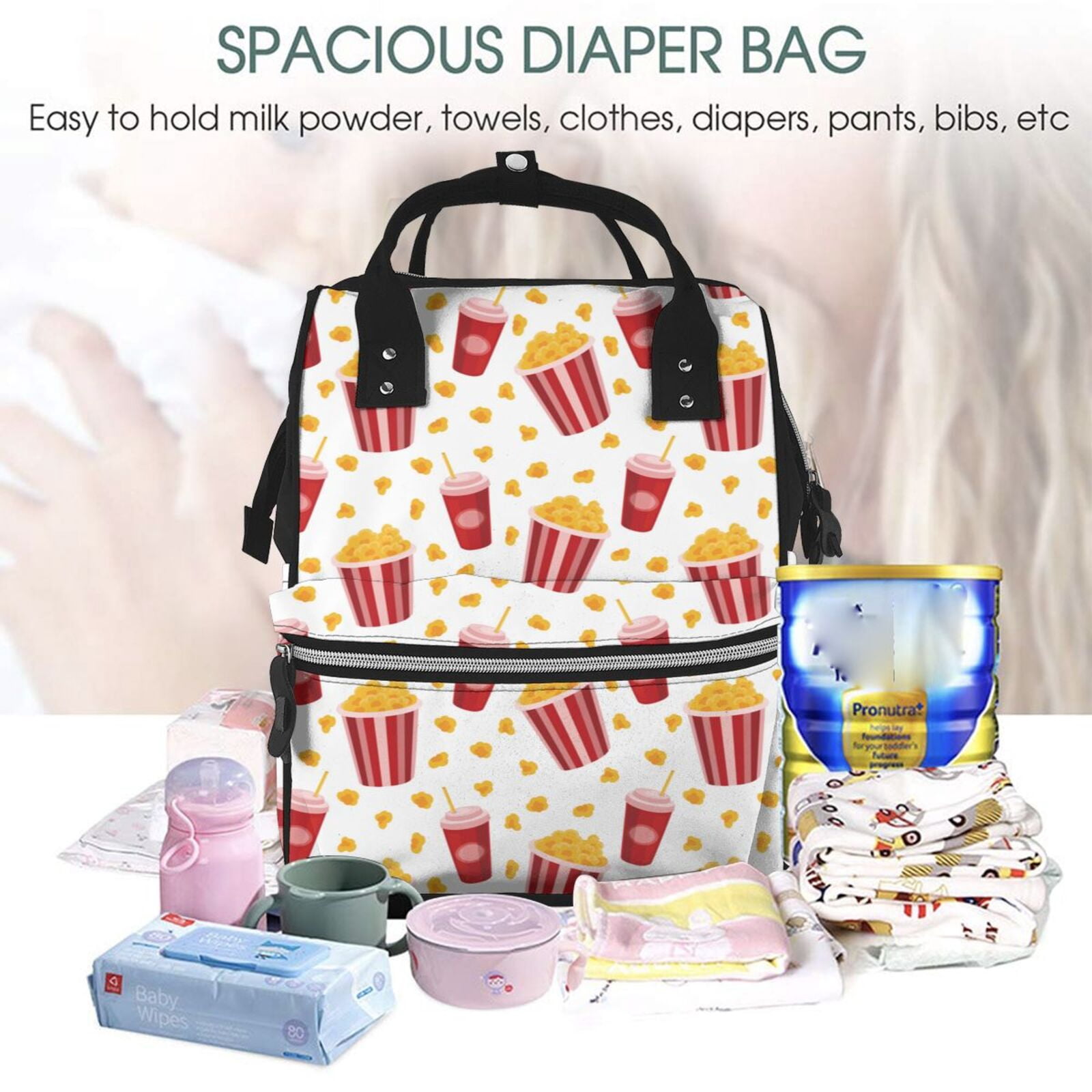 Ratiio Popcorn Mummy Backpack - Waterproof Twill Canvas, Large Capacity Diaper Bag with Multiple Pockets and Adjustable Straps