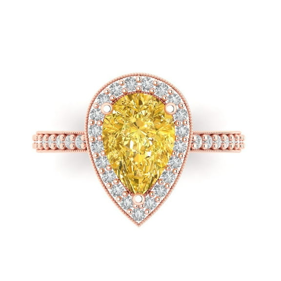 2.36 ct Pear Cut Natural Citrine with Simulated Diamond Halo Accents 14K Rose Gold Womens Engagement Ring
