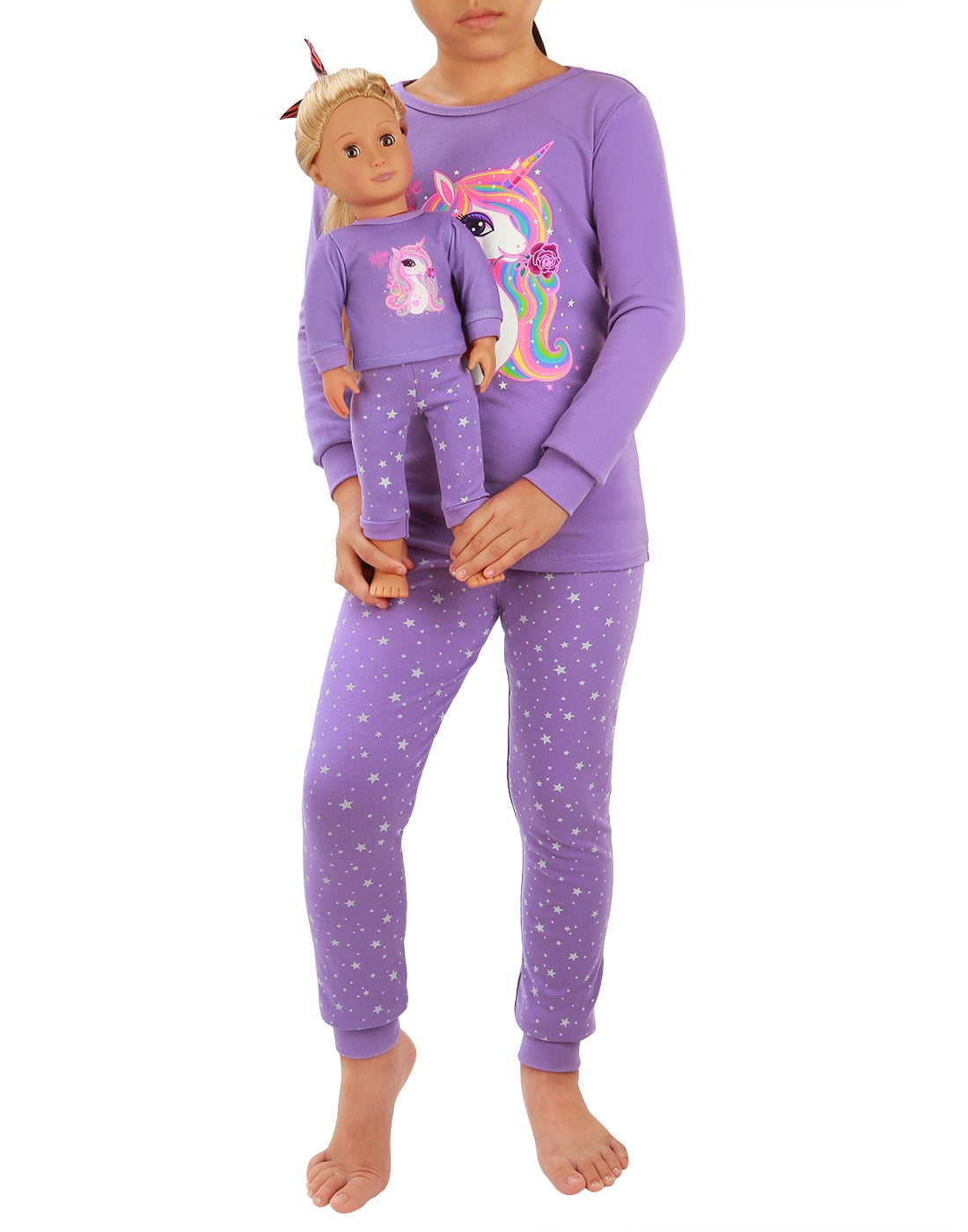 Babyroom Girls Matching Doll&Toddler 4 Piece Cotton Pajamas Toddler Unicorn Sleepwear 