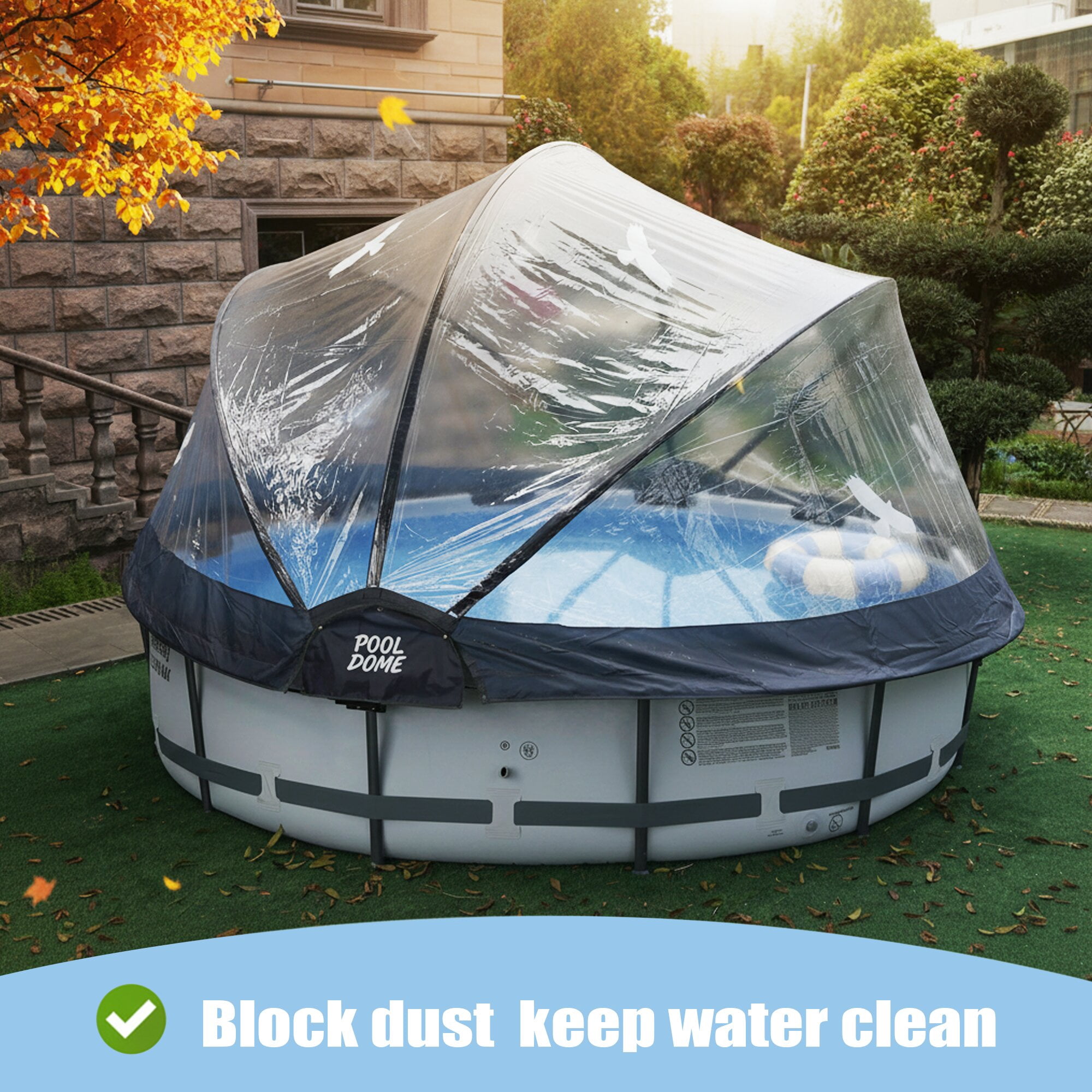 10 FT Round Multifunctional All Weather Cover Pool Dome Enclosure for Outdoor Pools, Compatible Clean & Warm Water, Suitable for 10 foot Round Frame Pools