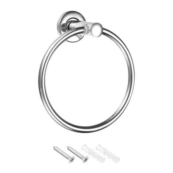 Uxcell Stainless Steel Towel Ring Wall Mounted Hanging Holders with Screws, 6.49 x 1.96 x 3.34 Inch, Silver Tone