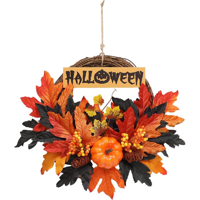 Coronas de otoño de 40 cm, corona de otoño, corona grande de granja de otoño, para decoración de puerta de casa de Halloween, Acción de Gracias