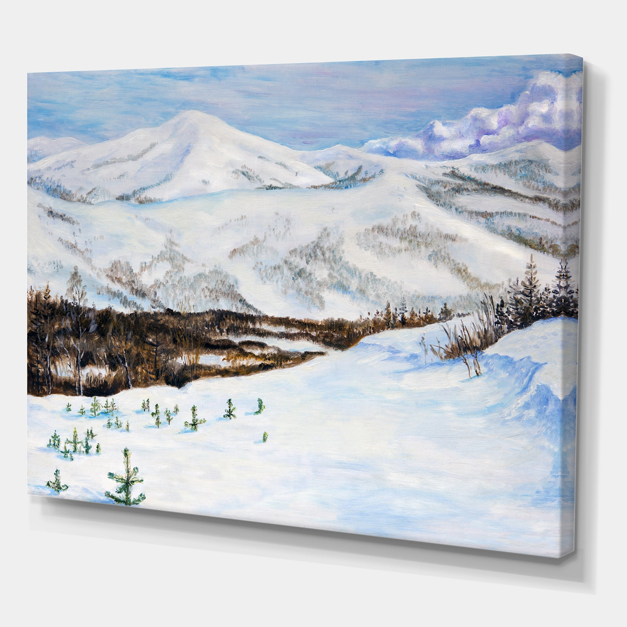 Designart ' Snow-Capped Mountains With Winter Landscape ' Traditional Canvas Wall Art Print