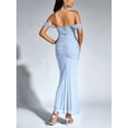 thumbnail image 6 of Off the Shoulder Maxi Long Dress Corset Ruched Bodycon Formal Wedding Guest Dresses for Women Blue XL, 6 of 8