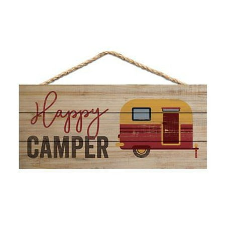 Hanging Wood Sign - HAPPY CAMPER Distressed Wood Hanging Sign, 10