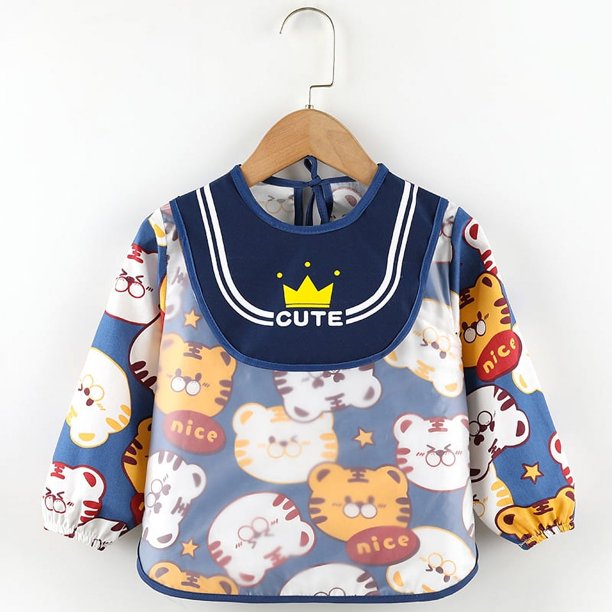 Mono para niños, primavera y otoño, impermeable, de manga larga, antiadherente, ropa de comedor para bebés, delantal, babero para niños, ropa con bolsillo para comida