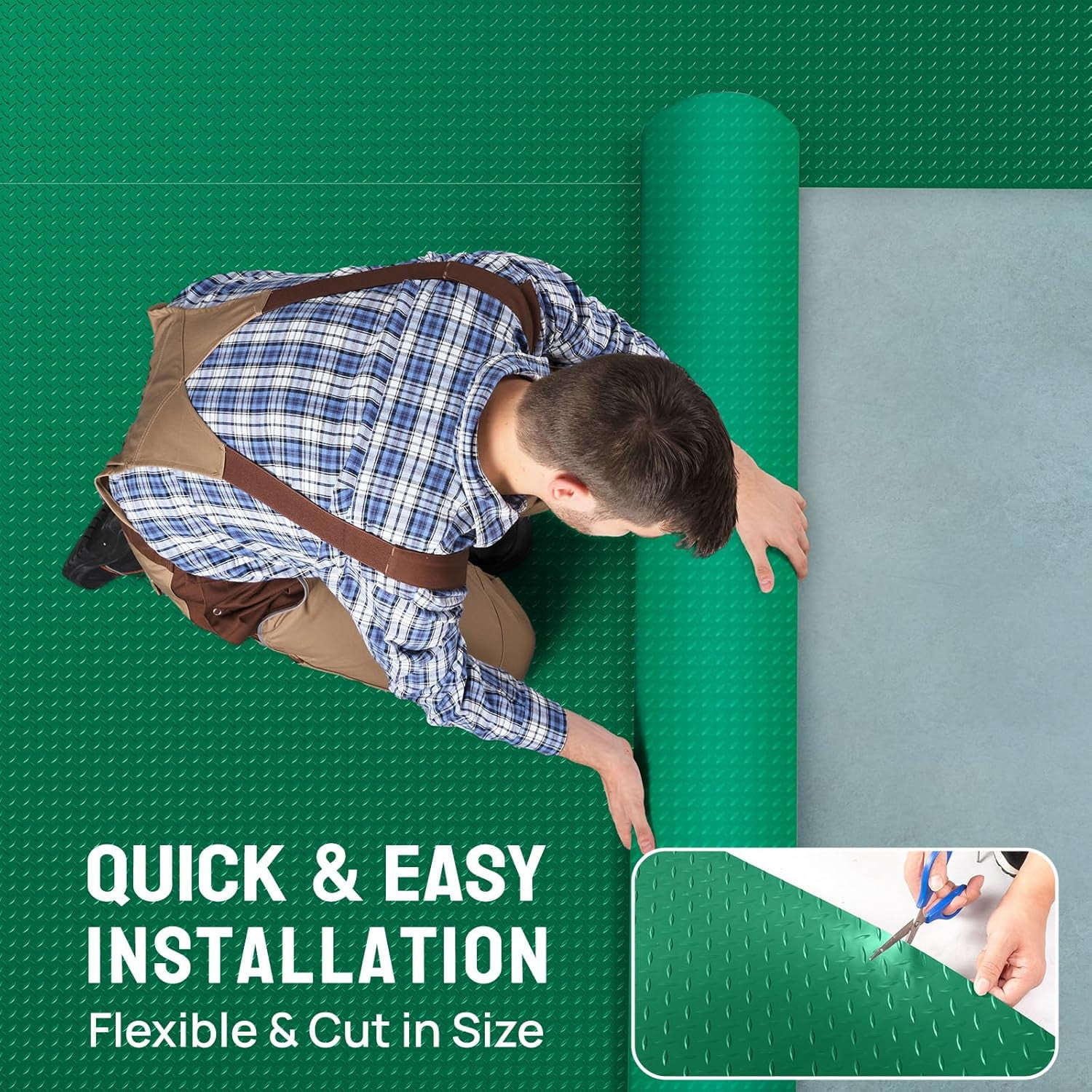 Ktaxon 7.5x17 FT Garage Floor Mat for Under Car,Thickened PVC Roll Floor mats，Waterproof Non Slip Parking Mat,Green