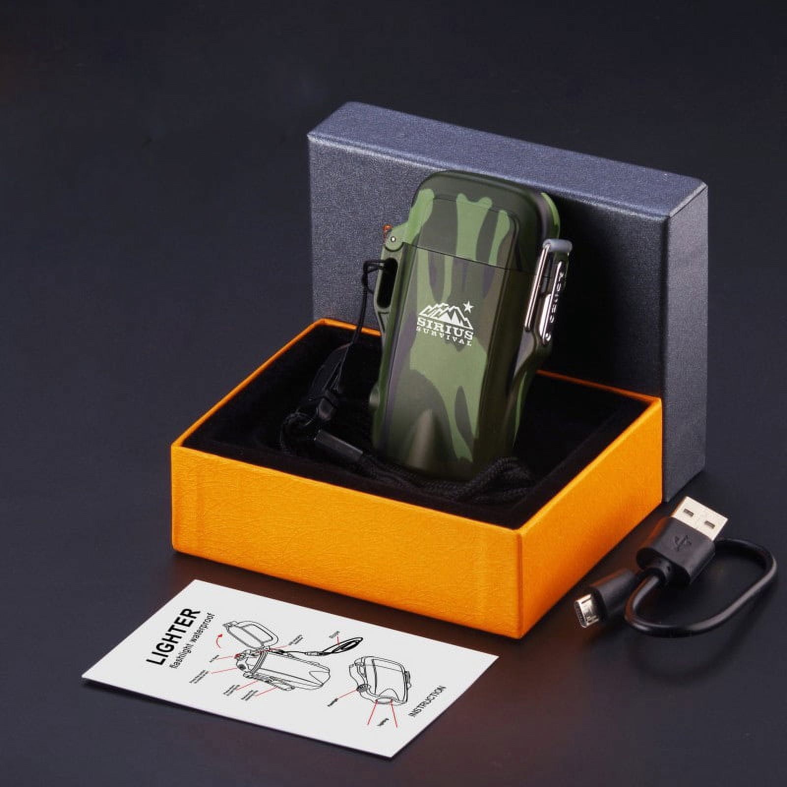 Arc4 Lit Lighter 2.0 - Rechargeable Outdoor Waterproof Dual Arc Plasma Lighter with Flashlight &amp; Lanyard - Black