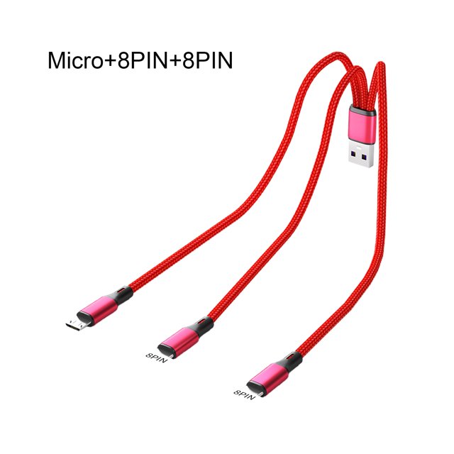 Câble de Données Charge Rapide Transmission Stable 3 en 1 8 Broches Micro USB Type-C Câble de Charge Compact pour Téléphone Intelligent-Rouge