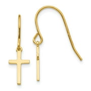 Real 14kt Yellow Gold Dangle Cross Shepherd Hook Earrings; for Adults and Teens; for Women and Men