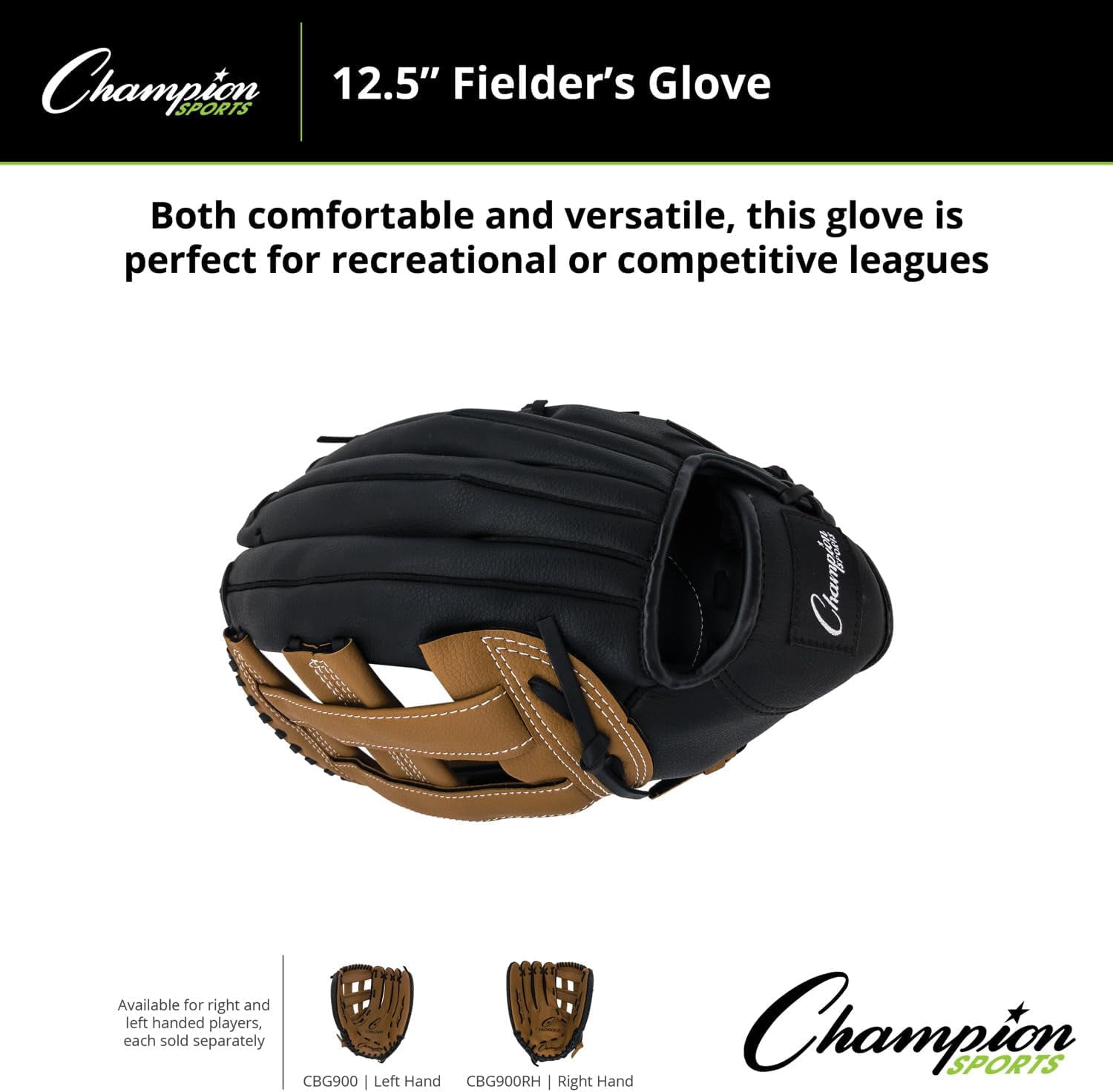 Champion Sports 12" Glove | Synthetic Leather Back and Front | Triple Bar Open Web and Conventional Back Design | Deep Set Pocket | Age: Adult Large-H.S. | Right-Handed Glove