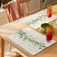 thumbnail image 4 of Green Eucalyptus Leaves Placemats Set of 8 Vintage Art Farmhouse Rustic Place Mats Indoor Wipeable Table Mats Washable Cloth Dining Table Placemats for Kitchen Holiday Party Home Decor 13x19 Inch, 4 of 9
