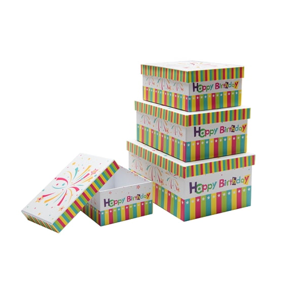 S/4 Rect. Nesting Boxes Happy Birthday