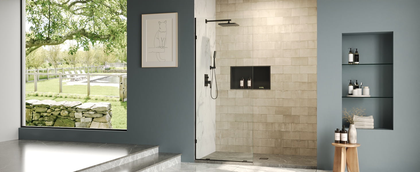 DV-1SD0221B Single Fixed Glass Panel For Shower 32"×78", Thick Frameless Tempered Safety Glass Shower Screen