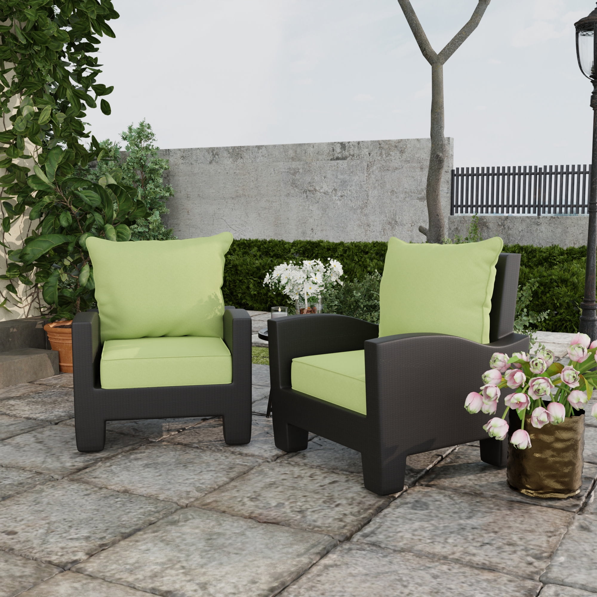 Jordan Manufacturing 46.5" x 24" McHusk Leaf Green Crosshatch Rectangular Outdoor Deep Seat Chair Cushion Set with Welt