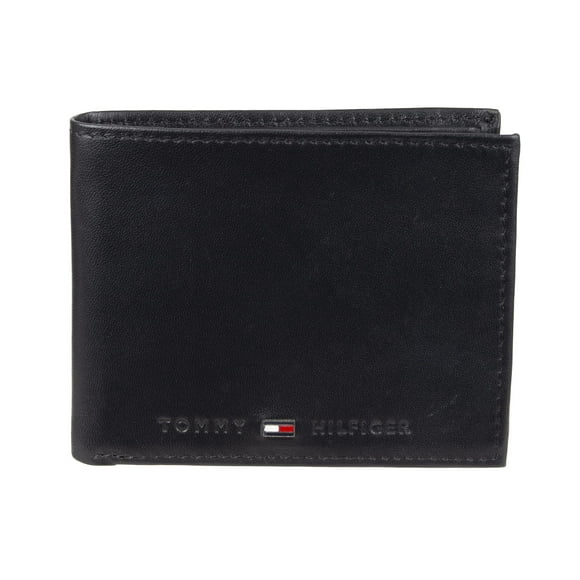 Cartera Tommy Hilfiger de piel con doble pliegue, color carbón, para hombre