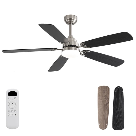 Ceiling Fan with Light, 6-Speed Remote –52" Ceiling Fans with 5 5 Dual-Color Blades, Reversible DC Motor, 3 Mounting Options for Indoor & Outdoor Use