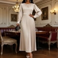thumbnail image 5 of BRGZLK Women's Maxi Dress Mock Neck Long Sleeve Full Pleated Chiffon High Waist Belted A Line Cocktail Party Long Dress, 5 of 6