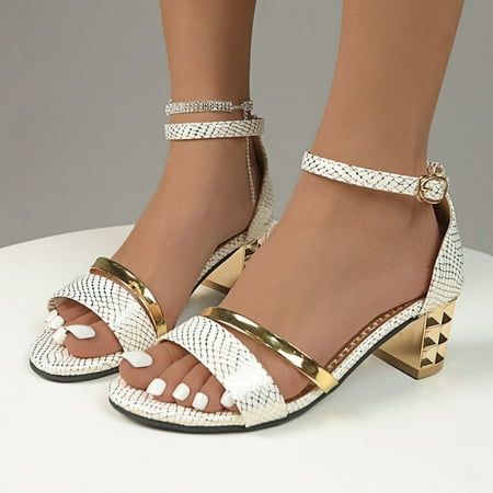 

YYYTop Sandals for Women Walking Shoes Women Women s Summer Round Head One-Line Buckle Rhinester Chunky Heel Sandals Open Toe High Heel Roman Sandals Dress Pump Low Chunky Heel Sandals Summer Savings