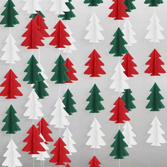 Triani 2Pcs 3D Christmas Tree Paper Streamers 13.12Ft Red White Green Paper Xmas Hanging Streamers Garlands for Holiday Birthday Woodland Theme Party Indoor Favors Supplies