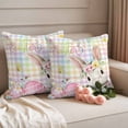 thumbnail image 2 of Spring Easter Pillow Covers 2 Pack Rabbit Egg Colorful Flower Butterfly Plaid Pillowcase Waterproof Outdoor Throw Pillow Cover for Patio Garden Square Cushion 26”x26”, 2 of 9
