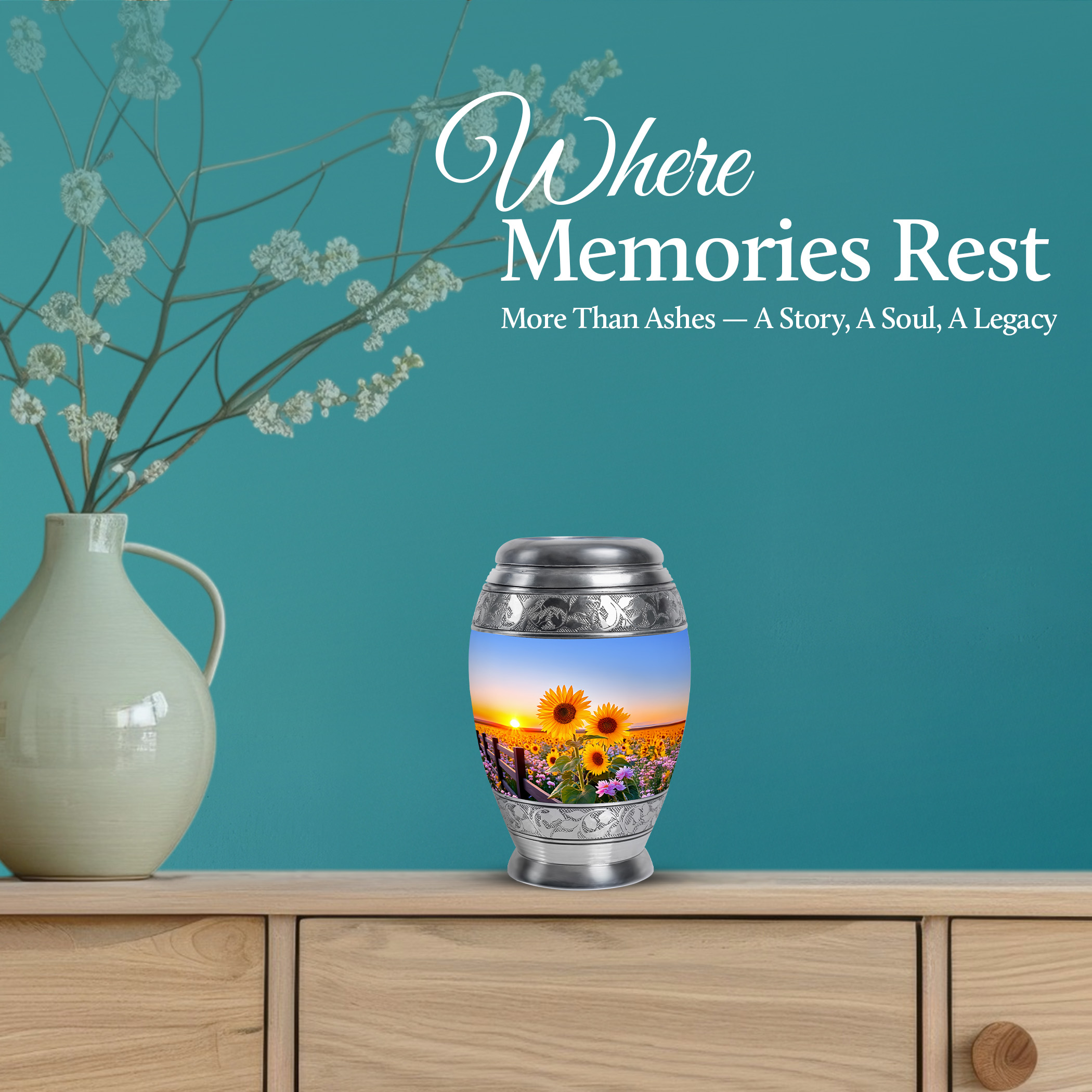 SABURIAL Sunflower Urn - Keepsake Funeral Urn - Mini Burial Urns For Human Ashes Adult Women - 3 Inch - Decorative Urns For Mom & Dad