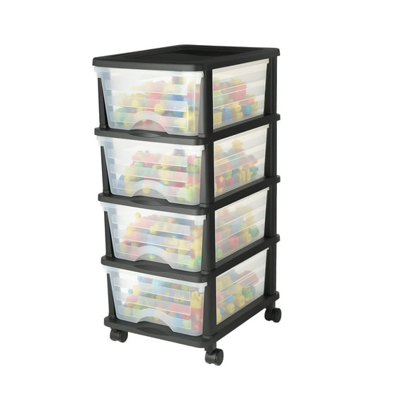 VEVOR Plastic Storage Drawers Cart,4 Drawers Storage Organizer with Wheels, Rolling Closet Organization and Storage Dividers, Dresser Organizer Clear Bins for Office Supplies, Craft Rooms, Classrooms