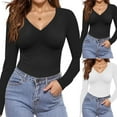 thumbnail image 4 of idosla Deep V Neck Long Sleeve Shirts for Women Sexy Slim Fitted T Shirt Tops (Black, S), 4 of 8