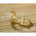 thumbnail image 2 of TAAPSEE JEWELS Round Cubic Zirconia Dainty Cross Hoop Earrings 14K Yellow Gold Plated, 2 of 2
