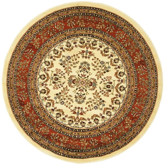 SAFAVIEH Lyndhurst Isadora Floral Area Rug, Ivory/Rust, 5'3" x 5'3" Round