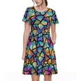 thumbnail image 1 of Bixox Robe d'Été à Manches Courtes pour Femmes Robe Ample Longueur Genou avec Poches-Verre Coloré1, 1 of 7