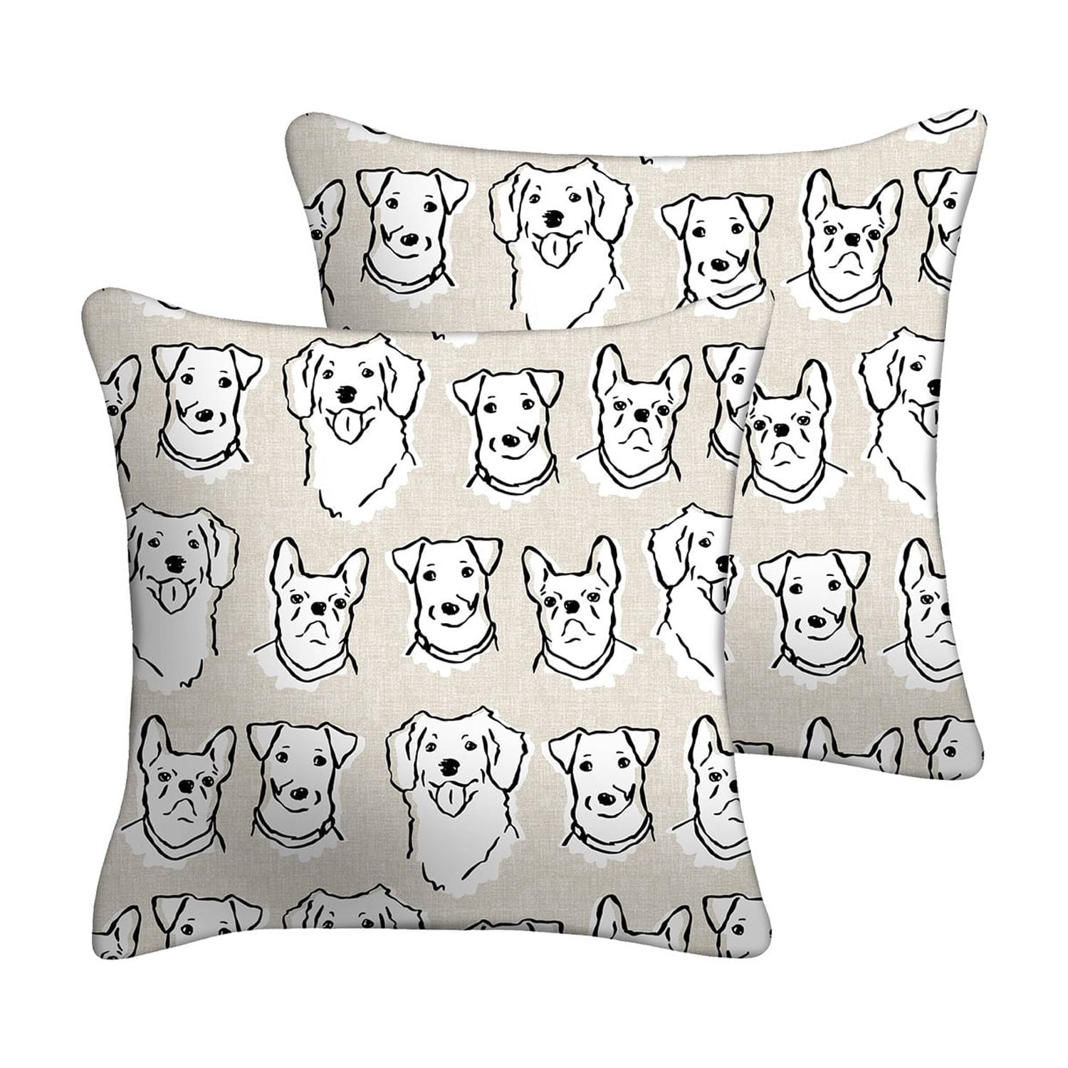 Mainstays 16" x 16" Dog Faces Decorative Outdoor Throw Pillow, Beige