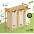 thumbnail image 4 of Large Bamboo 3-Bins Laundry Sorter Hamper with Removable Bags, Sliding Basket With Washable Bags, Extra Large Storage Solution, 4 of 7