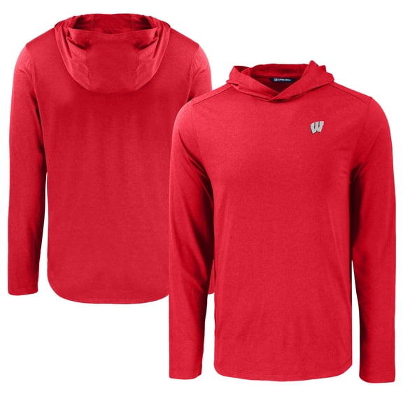Men's Cutter & Buck Red Wisconsin Badgers Coastline Epic Comfort Eco Recycled Long Sleeve Hoodie T-Shirt