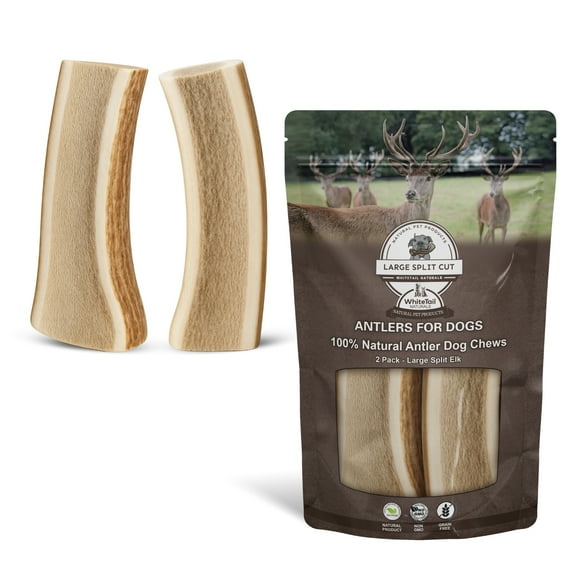 WhiteTail Naturals Premium Split Elk Antlers for Dogs - 2 Pack Large - All Natural Dog Chews - Naturally Shed - 6 to 7 Inch Organic Large Antler Chew