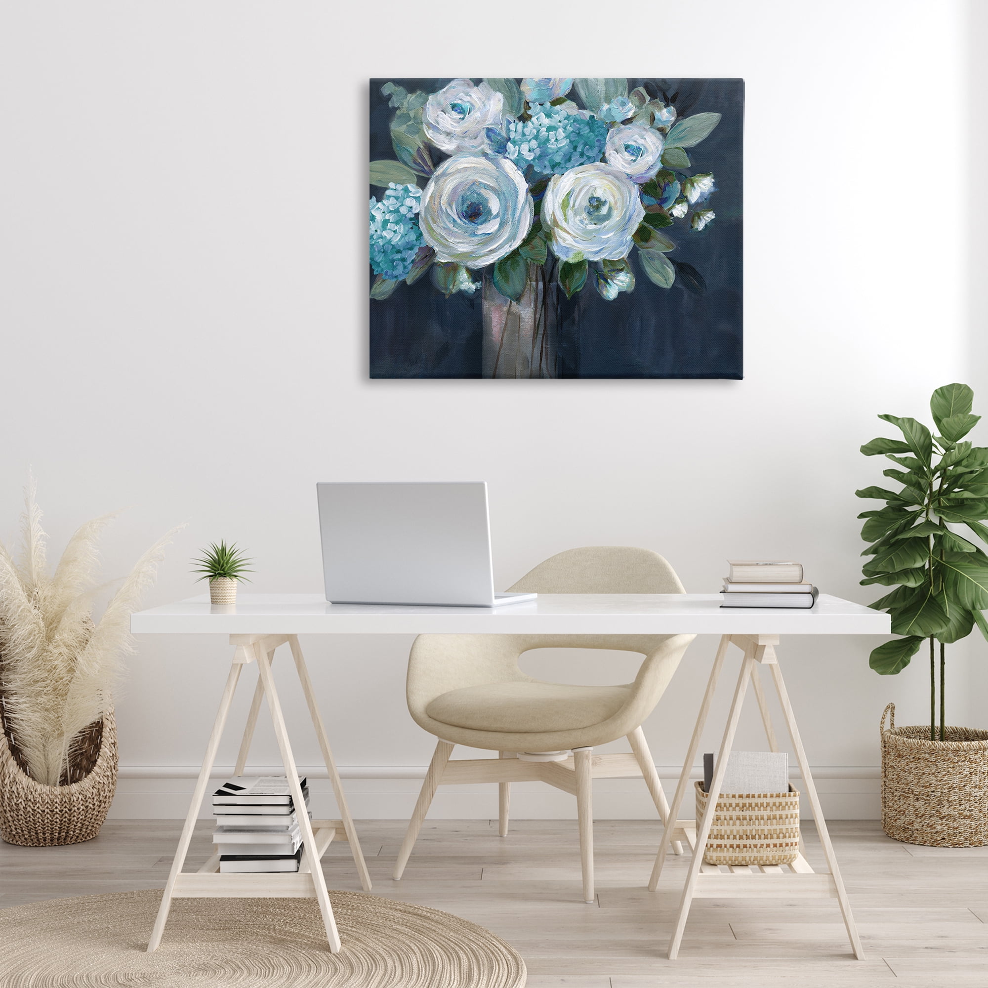 Stupell Industries Blue Mixed Bouquet Plants & Flowers Painting Wrapped Canvas Art Print Wall Art, 40 x 30