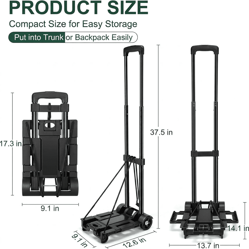 Tiagowell, Black, 70 lbs Max Weight, Iron Alloy and PP Plastic, 35 x 32 cm Folding Hand Truck Dolly