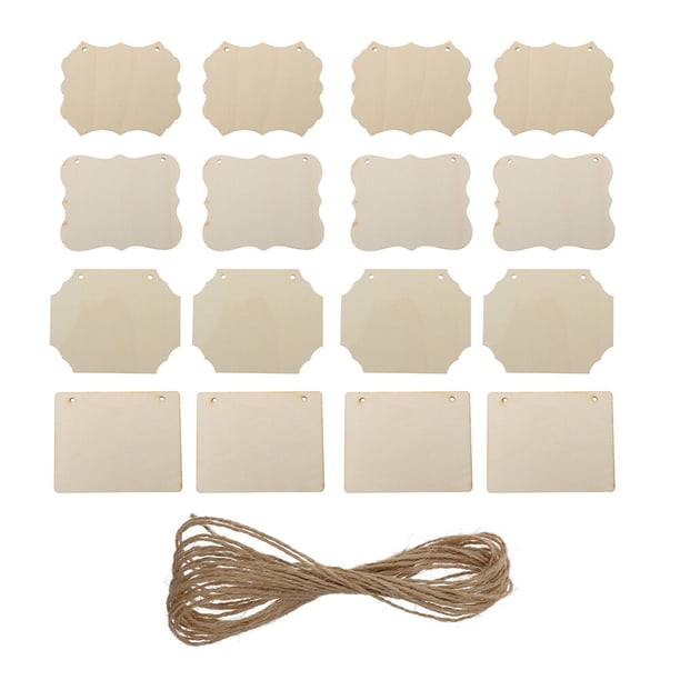 EeaseMX 1 juego/18 letreros de madera colgantes irregulares, placas de pintura en blanco con cuerda