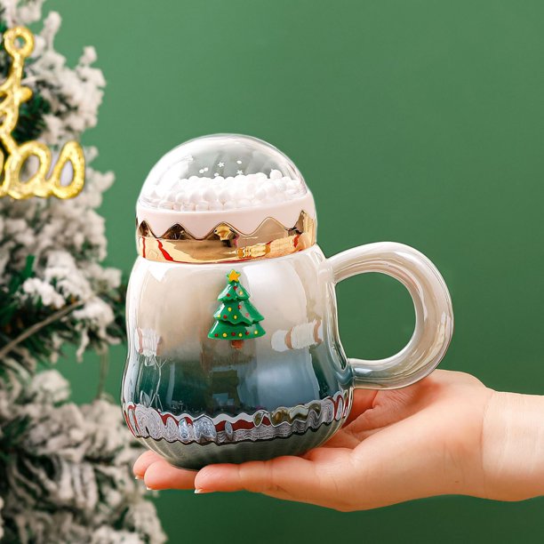 Fiudx Ofertas y liquidaciones Taza de cerámica navideña con degradado perlado en rojo y verde, taza festiva con tapa, 500 ml, como regalo de Navidad para familiares, socios y compañeros de trabajo
