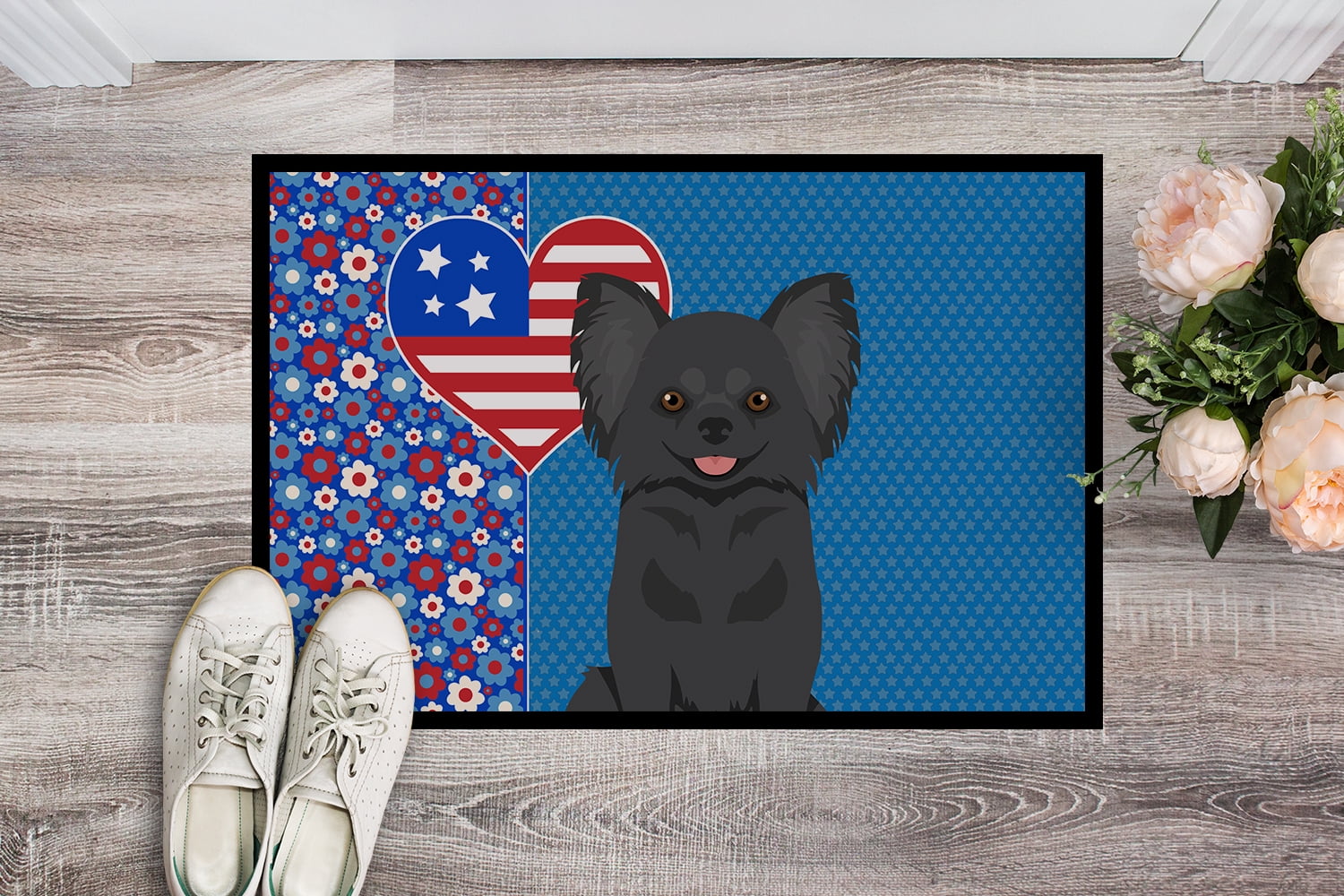 Longhaired Black Chihuahua Indoor or Outdoor Mat 24x36 36 in x 24 in